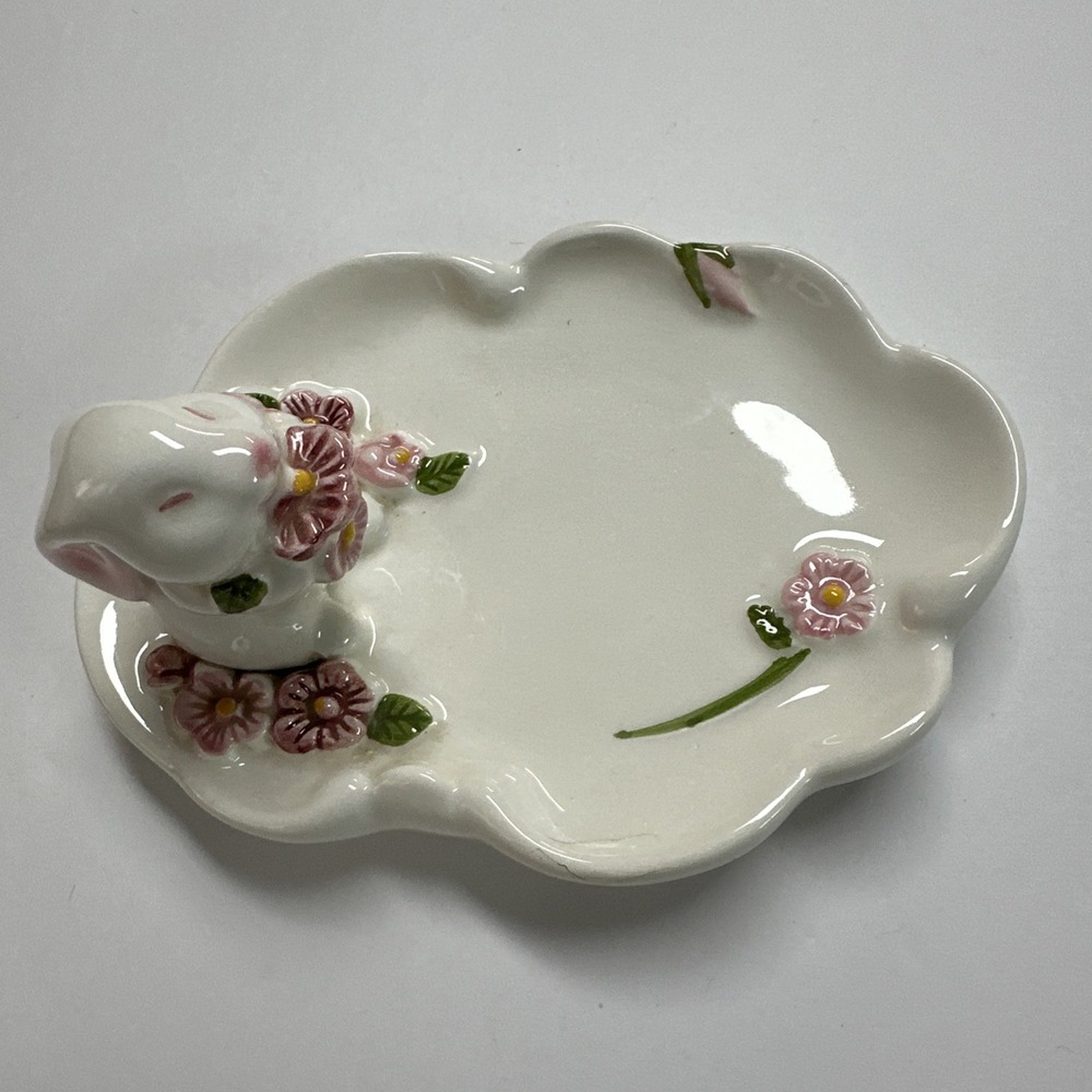 Ceramic Avon Bunny Trinket Dish Hand Painted Weiss 1985 Vintage